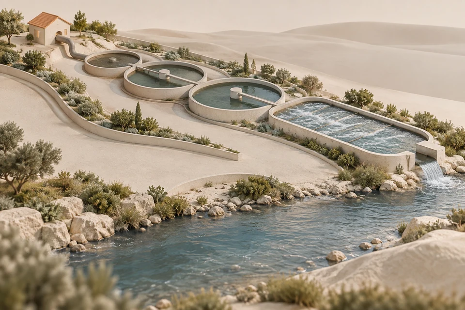 Conceptual illustration of collected sewage · treatment process · receiving water